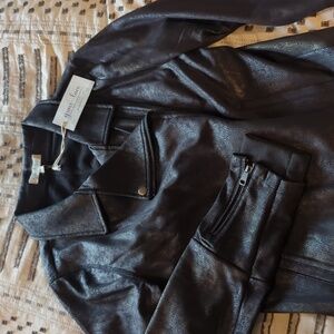 Women Move Free Leather Like Black Moto Jacket